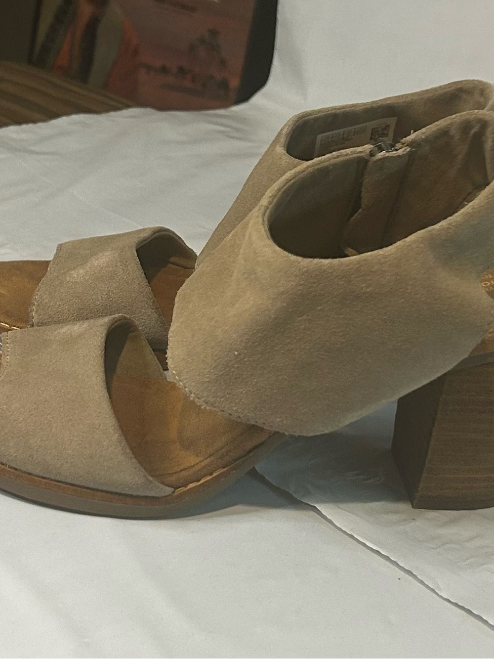 TOMS Classic Taupe Suede Block Heel Sandals - Women's